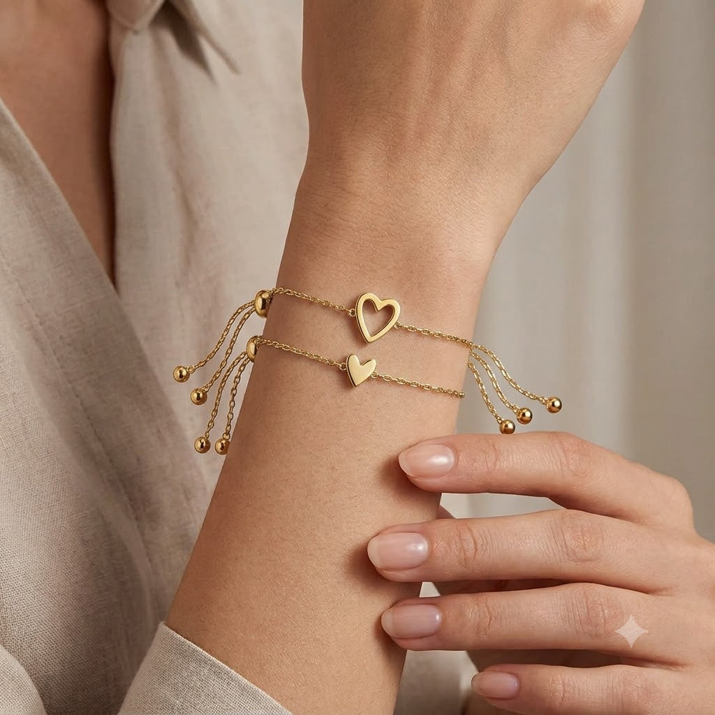Pulsera ajustable de Acero Inoxidable con forma de Corazón