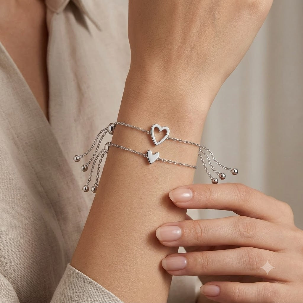 Pulsera ajustable de Acero Inoxidable con forma de Corazón